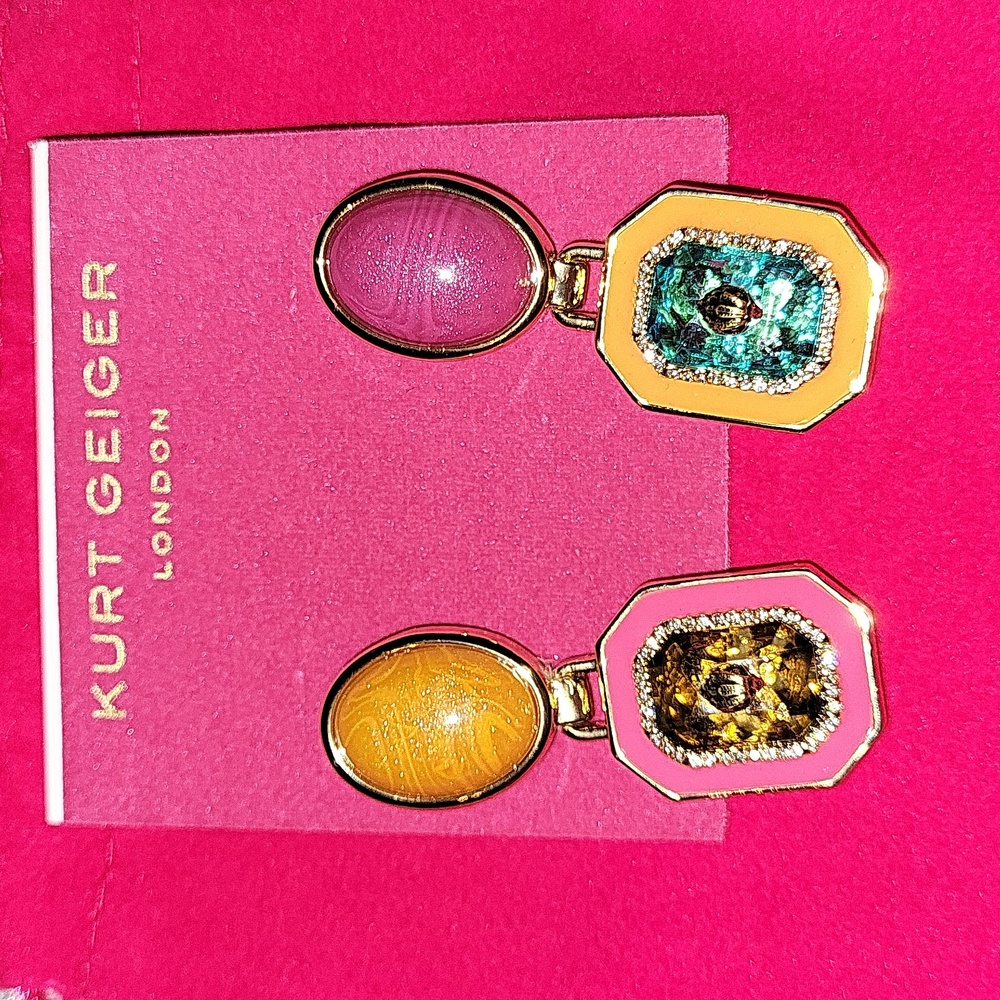 Kurt Geiger Orange and Purple Gem Bird Earrings